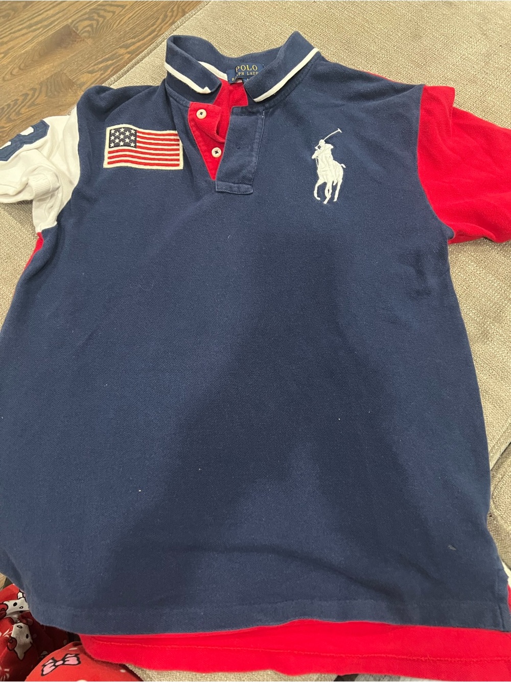 Polo by Ralph Lauren Navy Polo with Red Sleeves and White Logo